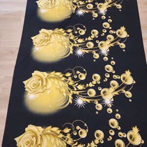 Shear Stretch Apparel Fabric Gold Rose on Black Background 58" Wide 86" Long